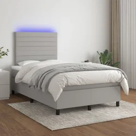 Cama box spring con colchón tela y LED gris claro 120x200 cm de , Camas y somieres - Ref: Foro24-3134941, Precio: 400,97 €, D...