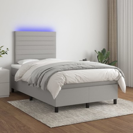 Cama box spring con colchón tela y LED gris claro 120x200 cm de , Camas y somieres - Ref: Foro24-3134941, Precio: 407,67 €, D...