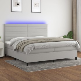 Cama box spring con colchón tela y LED gris claro 200x200 cm de , Camas y somieres - Ref: Foro24-3134981, Precio: 680,90 €, D...