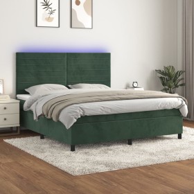 Cama box spring colchón y LED terciopelo verde oscuro 180x200cm de , Camas y somieres - Ref: Foro24-3136200, Precio: 663,75 €...