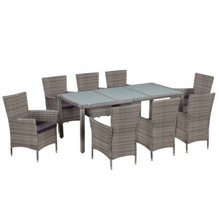 Set de comedor de jardín 9 pzas y cojines ratán sintético gris de vidaXL, Conjuntos de jardín - Ref: Foro24-44070, Precio: 89...