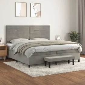 Cama box spring con colchón terciopelo gris claro 200x200 cm de , Camas y somieres - Ref: Foro24-3137923, Precio: 667,63 €, D...