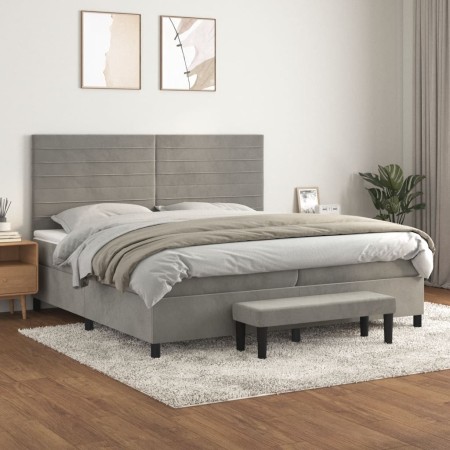 Cama box spring con colchón terciopelo gris claro 200x200 cm de , Camas y somieres - Ref: Foro24-3137923, Precio: 673,09 €, D...