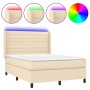Cama box spring colchón y luces LED tela crema 140x190 cm de , Camas y somieres - Ref: Foro24-3138394, Precio: 505,18 €, Desc...