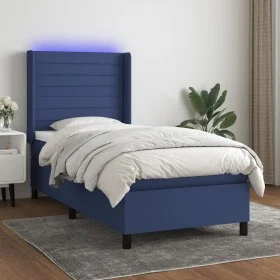 Box spring bed mattress and LED lights blue fabric 90x190 cm by , Beds and slatted bases - Ref: Foro24-3138363, Price: 356,05...