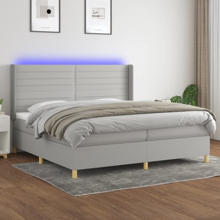 Cama box spring con colchón tela y LED gris claro 200x200 cm de , Camas y somieres - Ref: Foro24-3138981, Precio: 633,52 €, D...