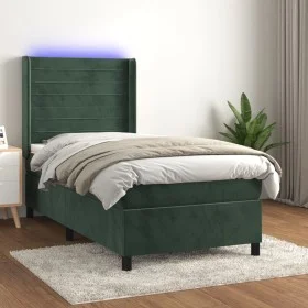Box spring bed with mattress and LED dark green velvet 90x190 cm by , Beds and slatted bases - Ref: Foro24-3139598, Price: 34...