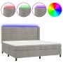 Cama box spring colchón y LED terciopelo gris claro 200x200 cm de , Camas y somieres - Ref: Foro24-3139643, Precio: 598,73 €,...