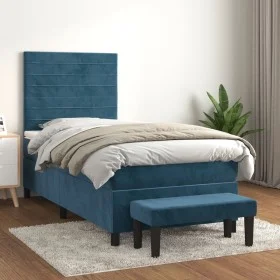 Box spring bed with dark blue velvet mattress 100x200 cm by , Beds and slatted bases - Ref: Foro24-3137891, Price: 363,52 €, ...