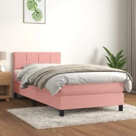 Box spring bed with pink velvet mattress 90x200 cm by , Beds and slatted bases - Ref: Foro24-3141286, Price: 292,38 €, Discou...