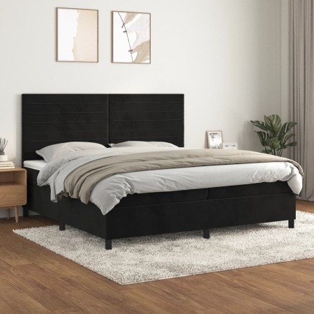 Cama box spring con colchón terciopelo negro 200x200 cm de , Camas y somieres - Ref: Foro24-3143105, Precio: 601,37 €, Descue...