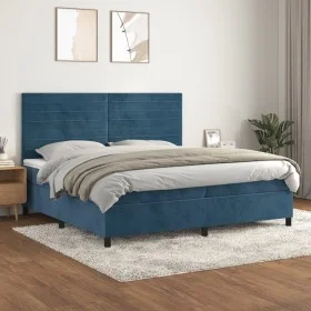Box spring bed with dark blue velvet mattress 200x200 cm by , Beds and slatted bases - Ref: Foro24-3143107, Price: 636,59 €, ...