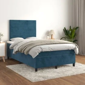 Box spring bed with dark blue velvet mattress 120x200 cm by , Beds and slatted bases - Ref: Foro24-3143077, Price: 404,32 €, ...