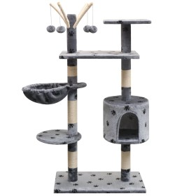 Rascador para gatos poste rascador de sisal 125 cm huellas gris de vidaXL, Mobiliario para gatos - Ref: Foro24-170481, Precio...