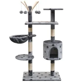 Rascador para gatos poste rascador de sisal 125 cm huellas gris de vidaXL, Mobiliario para gatos - Ref: Foro24-170481, Precio...