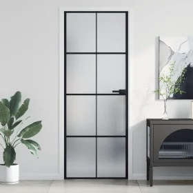 Slim black glass and aluminum interior door 76x201.5 cm by , Doors for the home - Ref: Foro24-155125, Price: 254,33 €, Discou...