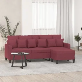 Sofá de 3 plazas con taburete de tela rojo tinto 180 cm de , Sofás - Ref: Foro24-3201095, Precio: 276,36 €, Descuento: %