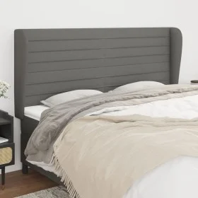 Cabecero con orejas de tela gris oscuro 203x23x118/128 cm de , Cabeceros y pies de cama - Ref: Foro24-3118119, Precio: 129,93...
