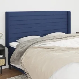 Cabecero con orejas de tela azul 203x16x118/128 cm de , Cabeceros y pies de cama - Ref: Foro24-3119748, Precio: 130,40 €, Des...