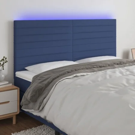 Kopfteil mit LED-Lichtern aus blauem Stoff, 180 x 5 x 118/128 cm von , Kopf- und Fußteile - Ref: Foro24-3122584, Preis: 121,6...