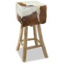 Taburete de cocina de cuero auténtico y madera de teca maciza de vidaXL, Taburetes de cocina - Ref: Foro24-244543, Precio: 15...
