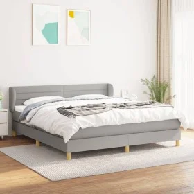 Cama box spring con colchón tela gris claro 180x200 cm de , Camas y somieres - Ref: Foro24-3126901, Precio: 537,09 €, Descuen...