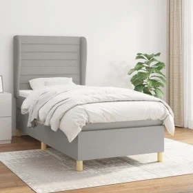 Box spring bed with light gray fabric mattress 90x190 cm by , Beds and slatted bases - Ref: Foro24-3128565, Price: 314,88 €, ...