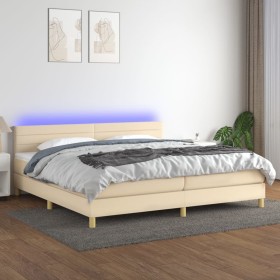 Cama box spring con colchón y LED tela crema 200x200 cm de , Camas y somieres - Ref: Foro24-3133826, Precio: 554,29 €, Descue...