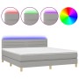 Cama box spring con colchón tela y LED gris claro 180x200 cm de , Camas y somieres - Ref: Foro24-3133813, Precio: 542,53 €, D...