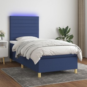 Cama box spring colchón y luces LED tela azul 90x200 cm de , Camas y somieres - Ref: Foro24-3135491, Precio: 360,87 €, Descue...