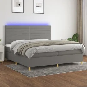 Boxspringbettmatratze und LED-Leuchten hellgrauer Stoff 200x200 cm von , Betten und Lattenroste - Ref: Foro24-3135542, Preis:...