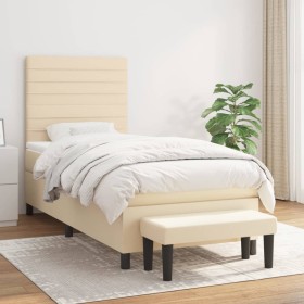 Cama box spring con colchón tela color crema 100x200 cm de , Camas y somieres - Ref: Foro24-3136658, Precio: 378,60 €, Descue...