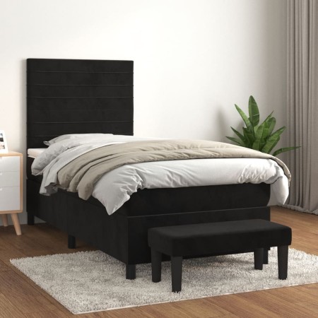 Cama box spring con colchón terciopelo negro 100x200 cm de , Camas y somieres - Ref: Foro24-3137889, Precio: 354,23 €, Descue...