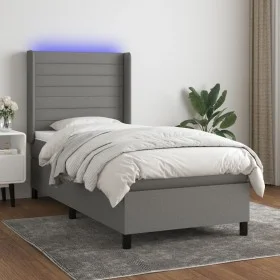 Cama box spring colchón y luces LED tela gris oscuro 90x190 cm de , Camas y somieres - Ref: Foro24-3138358, Precio: 338,53 €,...