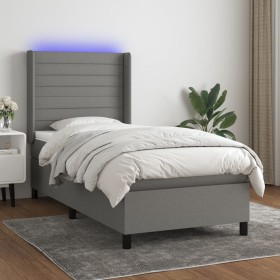 Cama box spring colchón y luces LED tela gris oscuro 90x190 cm de , Camas y somieres - Ref: Foro24-3138358, Precio: 338,70 €,...