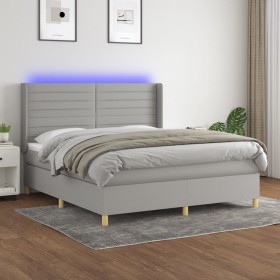 Cama box spring colchón y luces LED tela gris claro 180x200 cm de , Camas y somieres - Ref: Foro24-3138973, Precio: 645,12 €,...
