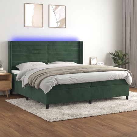 Cama box spring colchón y LED terciopelo verde oscuro 200x200cm de , Camas y somieres - Ref: Foro24-3139646, Precio: 727,02 €...