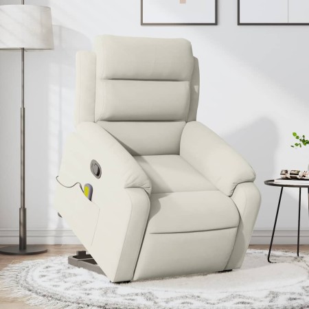 Sillón reclinable de masaje elevable terciopelo crema en Sillones | Comprar online en Foru.es