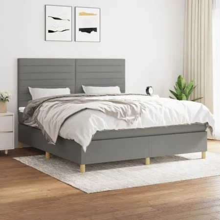 Box spring bed with dark gray fabric mattress 180x200 cm by , Beds and slatted bases - Ref: Foro24-3142434, Price: 609,22 €, ...