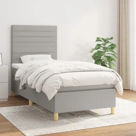 Box spring bed with light gray fabric mattress 90x200 cm by , Beds and slatted bases - Ref: Foro24-3142385, Price: 317,99 €, ...