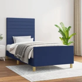 Bed frame with blue fabric headboard 90x190 cm by , Beds and slatted bases - Ref: Foro24-3125104, Price: 149,91 €, Discount: %