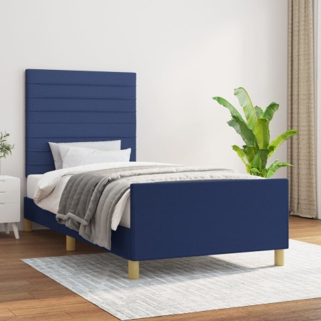 Estructura de cama con cabecero de tela azul 90x200 cm de , Camas y somieres - Ref: Foro24-3125112, Precio: 149,35 €, Descuen...