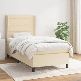 Cama box spring con colchón tela color crema 100x200 cm de , Camas y somieres - Ref: Foro24-3128026, Precio: 358,22 €, Descue...