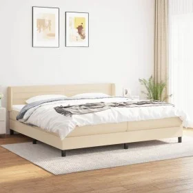 Cama box spring con colchón tela color crema 200x200 cm de , Camas y somieres - Ref: Foro24-3129822, Precio: 556,67 €, Descue...