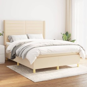 Cama box spring con colchón tela color crema 140x190 cm de , Camas y somieres - Ref: Foro24-3132070, Precio: 514,60 €, Descue...