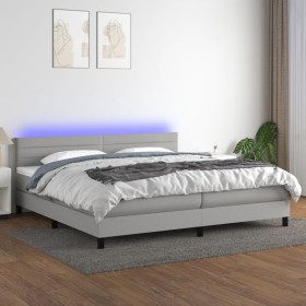 Cama box spring con colchón tela y LED gris claro 200x200 cm de , Camas y somieres - Ref: Foro24-3133261, Precio: 587,55 €, D...
