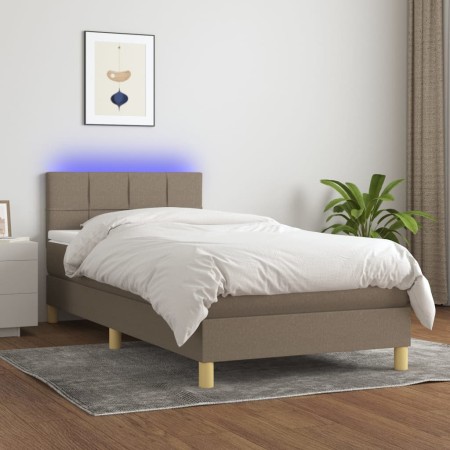 Cama box spring con colchón LED tela gris taupe 90x200 cm de , Camas y somieres - Ref: Foro24-3133689, Precio: 307,87 €, Desc...