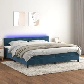 Cama box spring colchón y LED terciopelo azul oscuro 200x200 cm de , Camas y somieres - Ref: Foro24-3134487, Precio: 553,82 €...