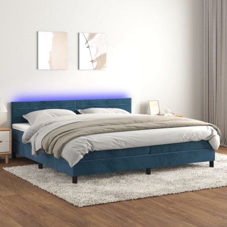 Cama box spring colchón y LED terciopelo azul oscuro 200x200 cm de , Camas y somieres - Ref: Foro24-3134487, Precio: 567,68 €...