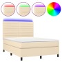 Cama box spring colchón y luces LED tela crema 140x190 cm de , Camas y somieres - Ref: Foro24-3134954, Precio: 496,11 €, Desc...